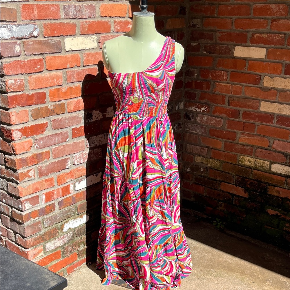 NWT Abel The Label One-Shoulder Multicolor Maxi Summer Dress size Medium